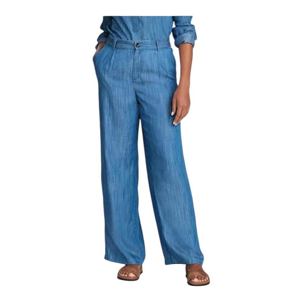 Lands' End Women's High Rise Elastic Back Pleated Wide Leg Pants Soft Indigo,18W